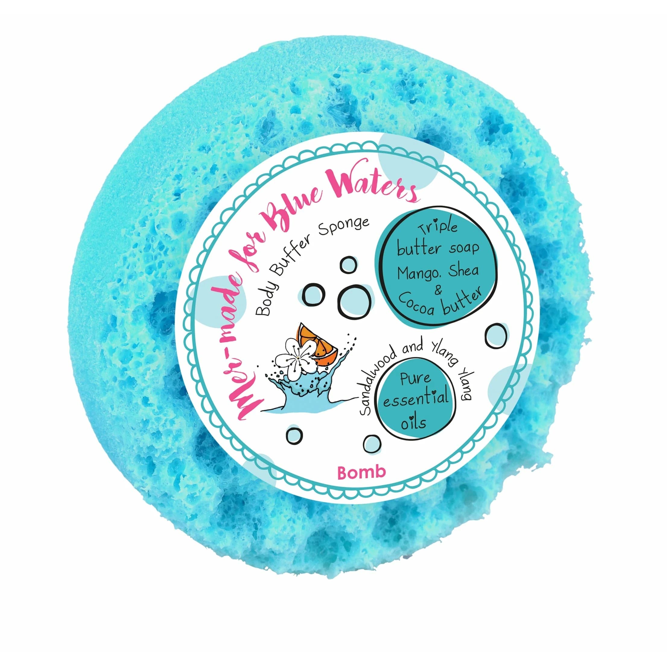 Bomb Cosmetics Mer-Made For Blue Waters Body Buffer Soap Sponge Sandalwood and Ylang Ylang 185 g