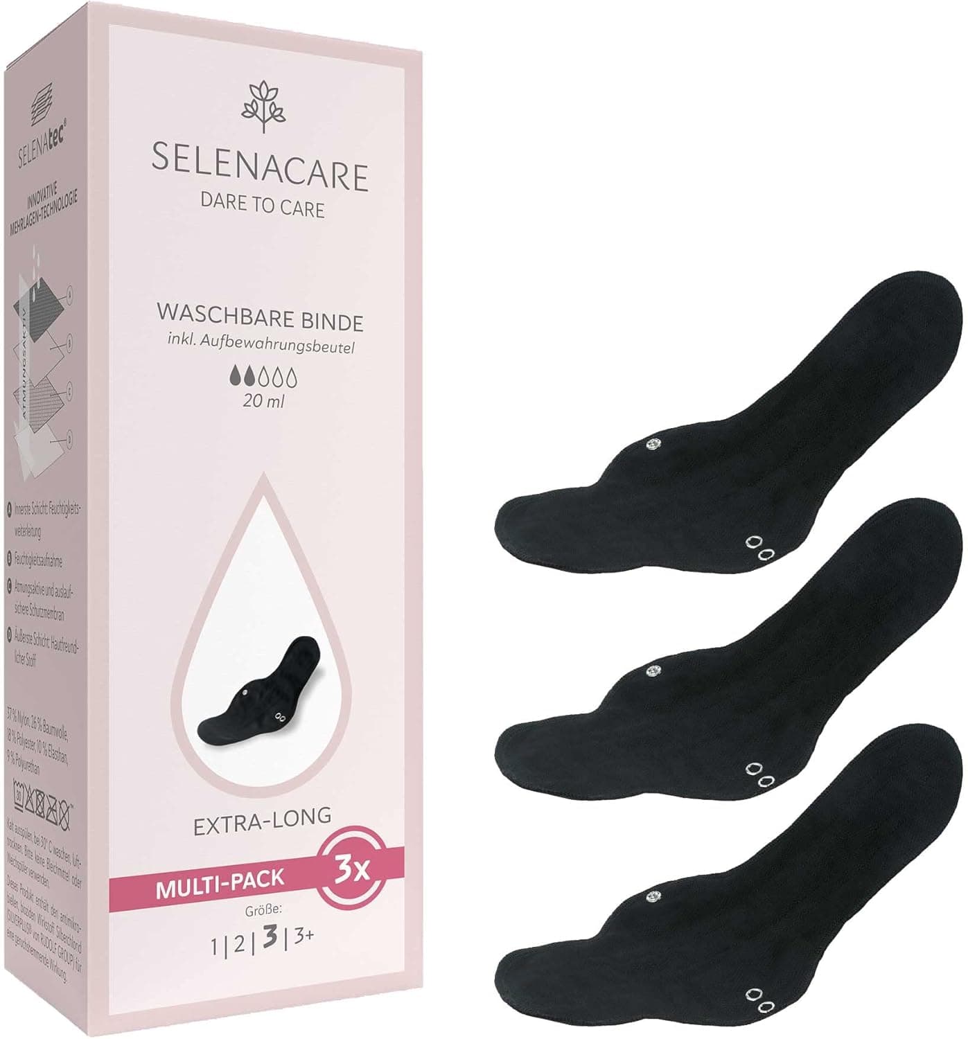 Selenacare Washable Pads ( Multipack x3 ) Black Extra-Long 3