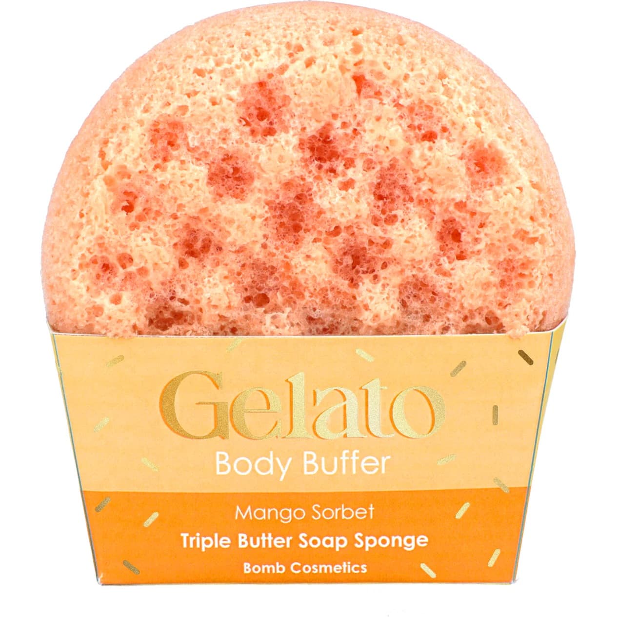 Bomb Cosmetics Gelato Body Buffer Soap Sponge Mango Sorbet 200 g